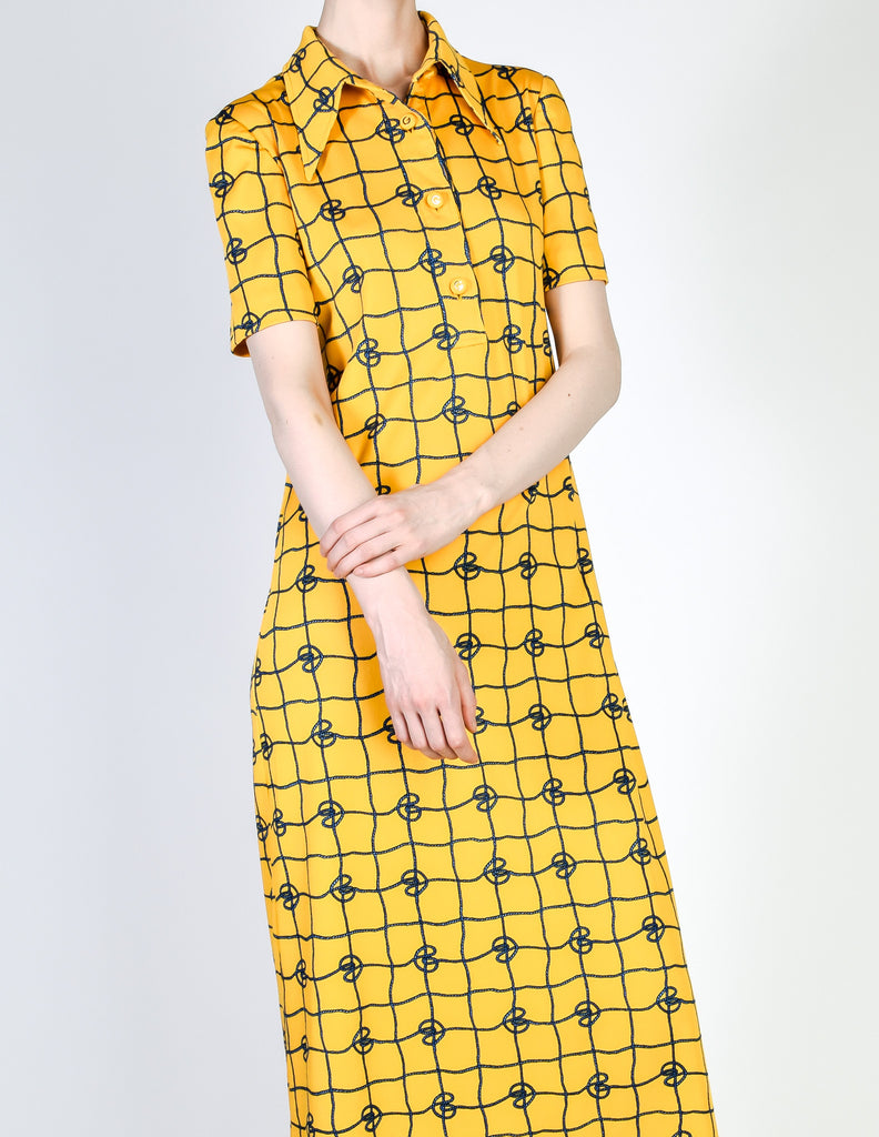 Gucci Vintage Rope Print Yellow Maxi Shirt Dress Amarcord