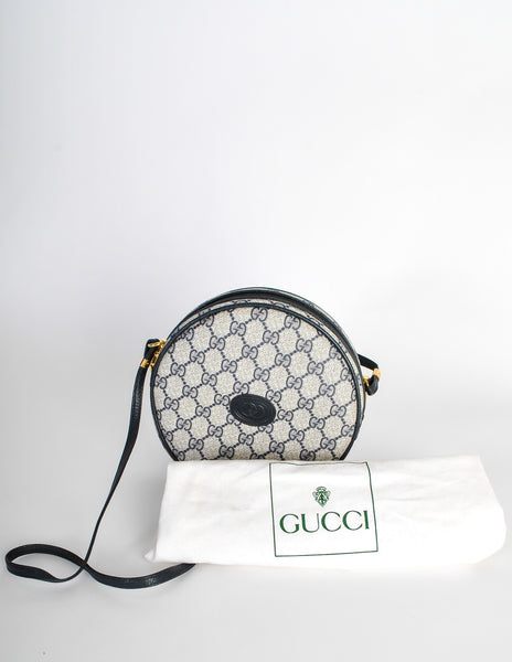 Gucci Vintage Round Navy Blue Monogram Leather Bag