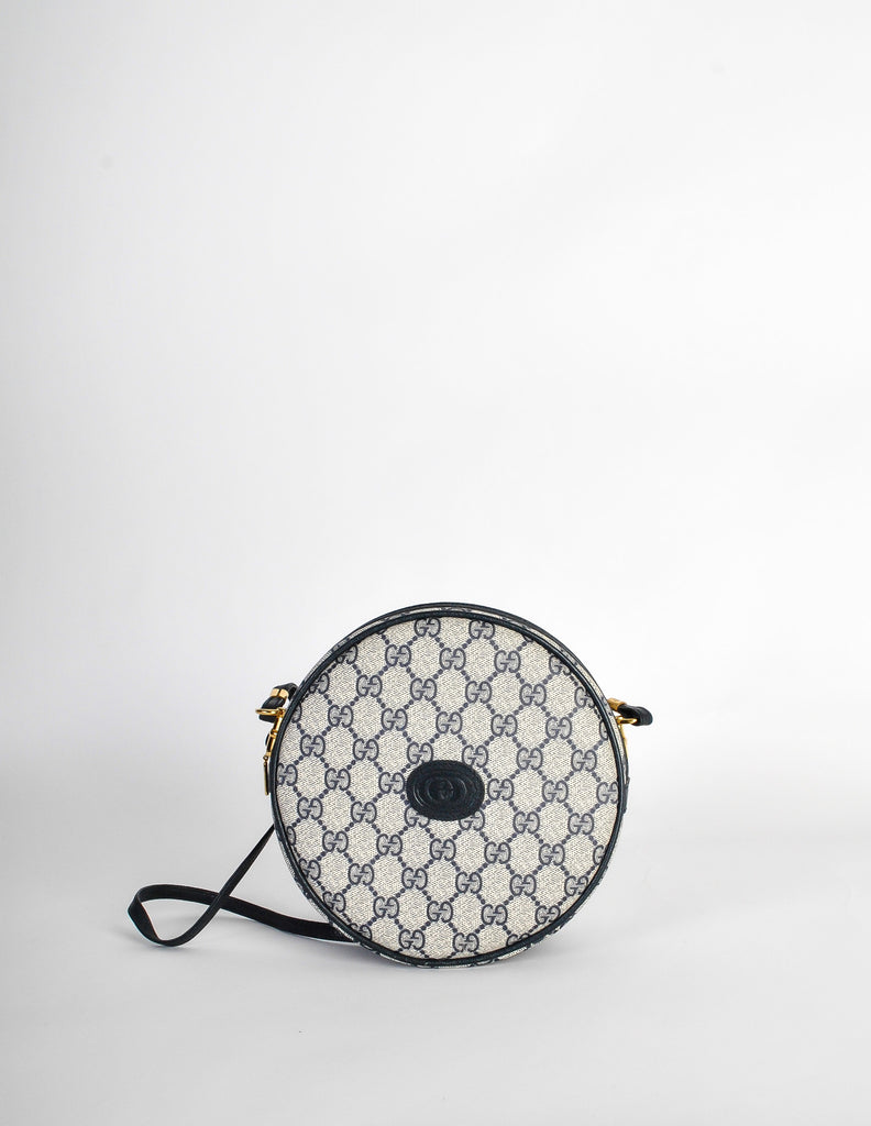Gucci Vintage Round Navy Blue Monogram Leather Bag – Amarcord