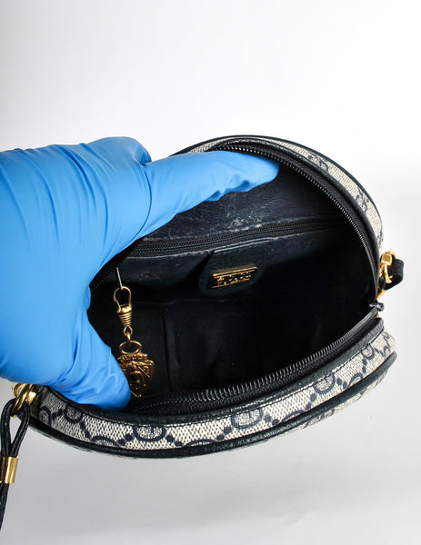 Gucci Vintage Round Navy Blue Monogram Leather Bag - Amarcord Vintage Fashion
 - 8
