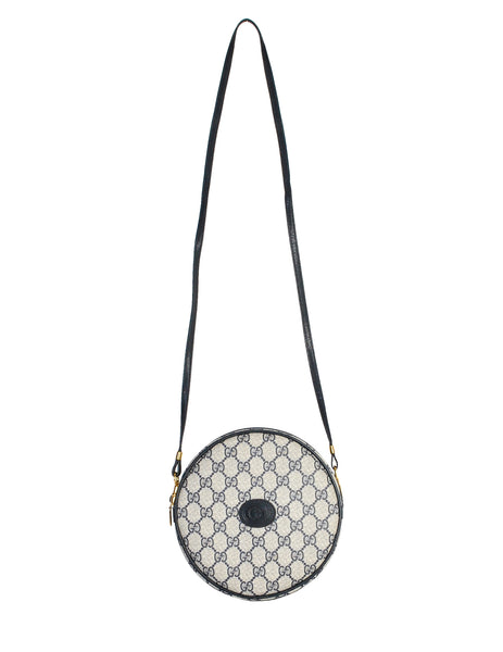 Gucci Vintage Round Navy Blue Monogram Leather Bag