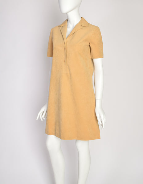 Halston Vintage Beige Ultrasuede Collared Shirt Dress