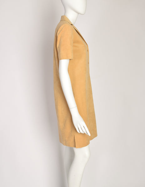 Halston Vintage Beige Ultrasuede Collared Shirt Dress