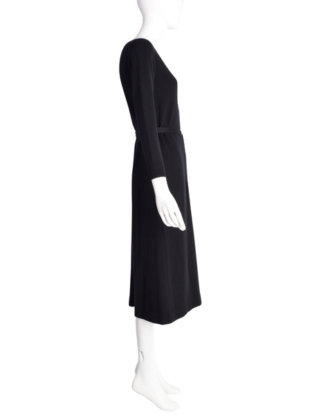 Halston Vintage 1970s Black Cashmere Button Up Sweater Dress