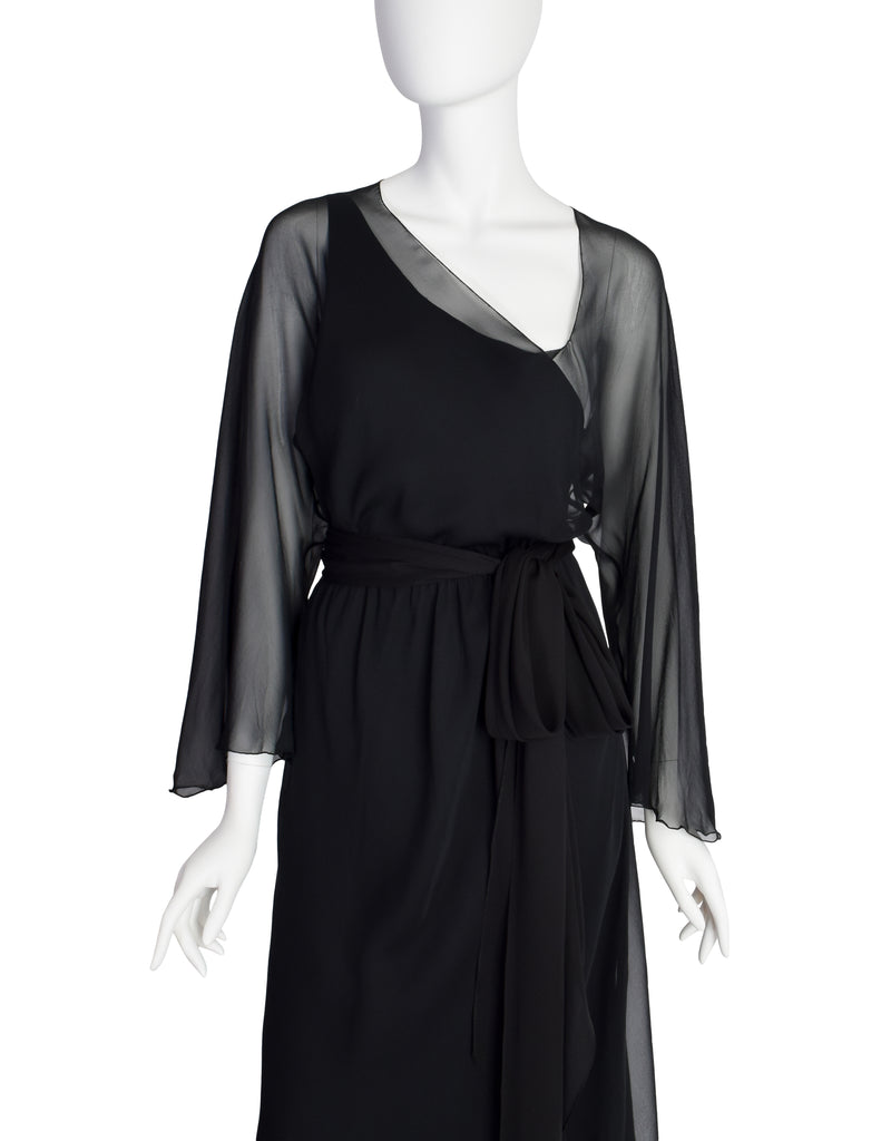 Halston Vintage 1970s Black Silk Chiffon Dress Amarcord Vintage Fashion Halston Vintage 1970s Black Silk Chiffon Dress Amarcord Vintage Fashion