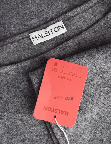Halston Vintage 1970s Grey Melange Wool Belted Sack Dress