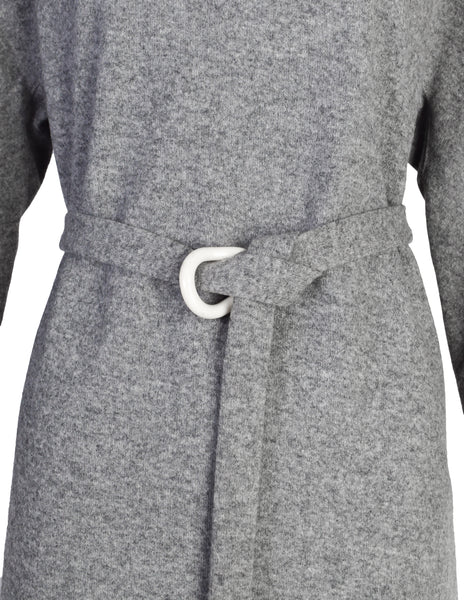 Halston Vintage 1970s Grey Melange Wool Belted Sack Dress