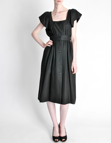 Halston Vintage Black Linen Button Up Dress