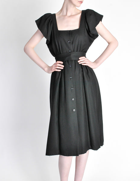 Halston Vintage Black Linen Button Up Dress