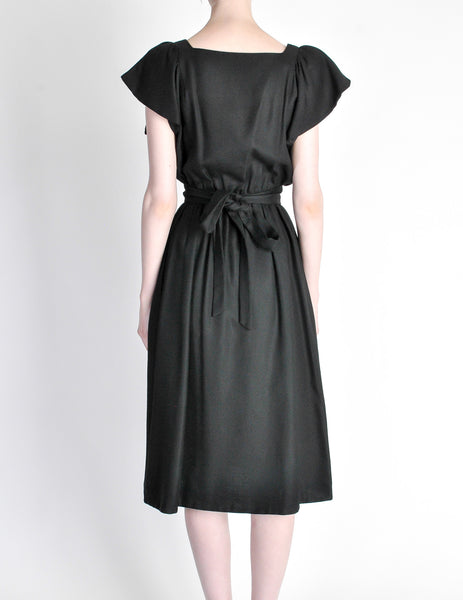 Halston Vintage Black Linen Button Up Dress