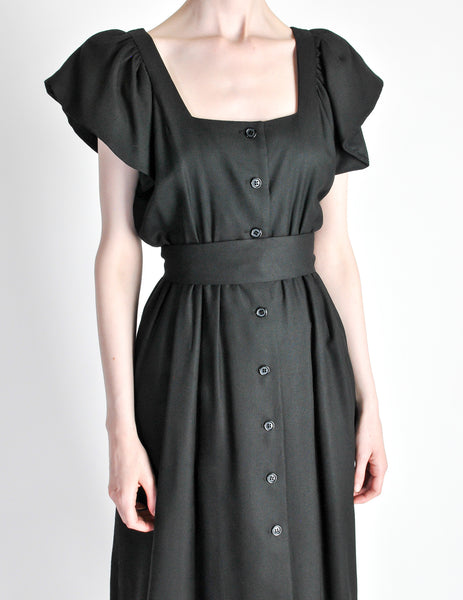Halston Vintage Black Linen Button Up Dress