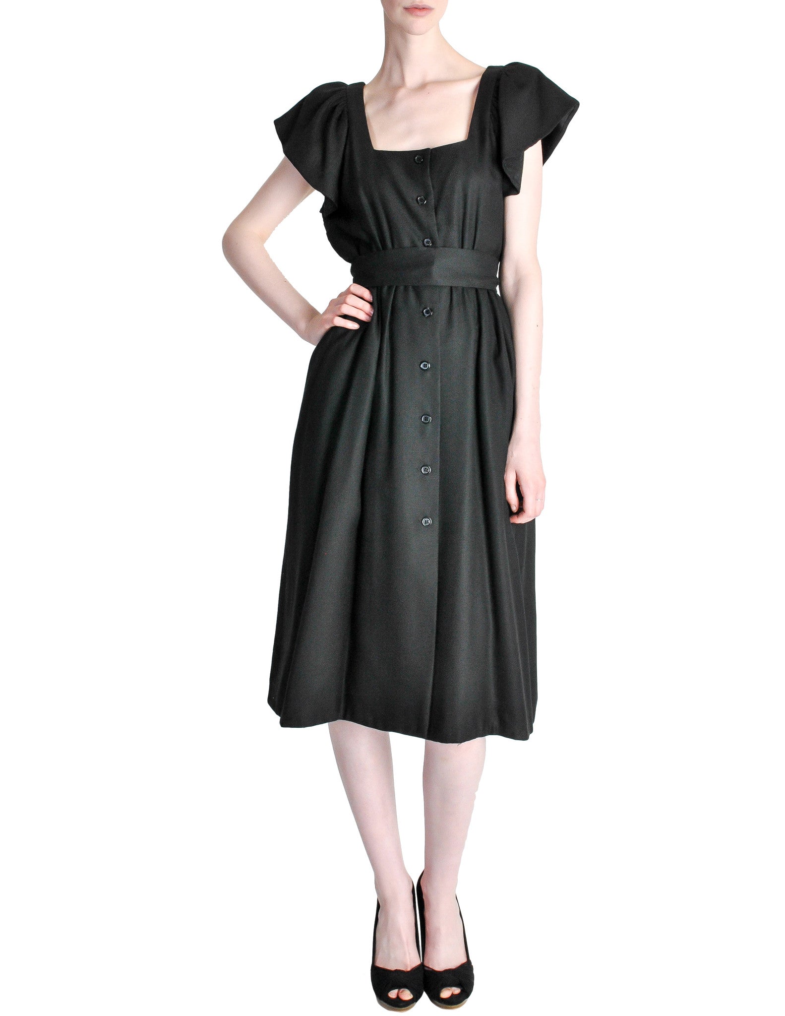 Halston Vintage Black Linen Button Up Dress