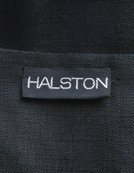 Halston Vintage Black Linen Button Up Dress