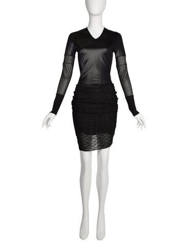 Helmut Lang Vintage 1992 Liquid Stretch Sheer Panel Diamond Stitched Dress