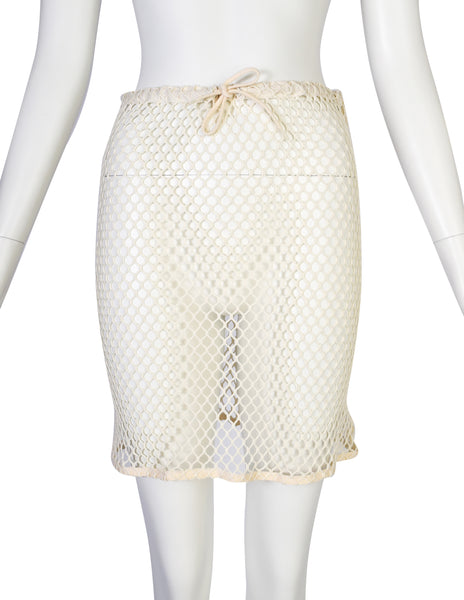 Helmut Lang Vintage 1998 Cream Cotton Fishnet Skirt