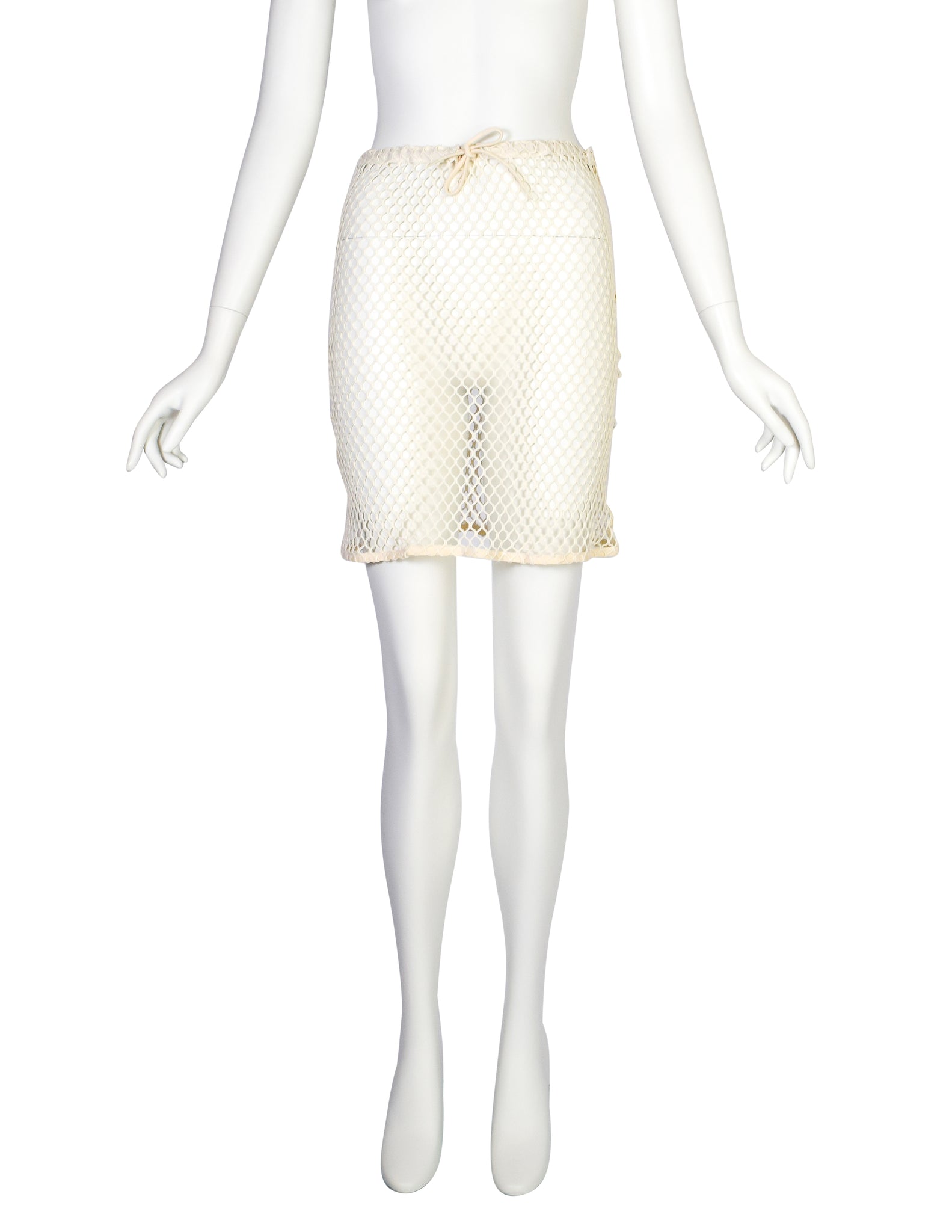 Helmut Lang Vintage 1998 Cream Cotton Fishnet Skirt