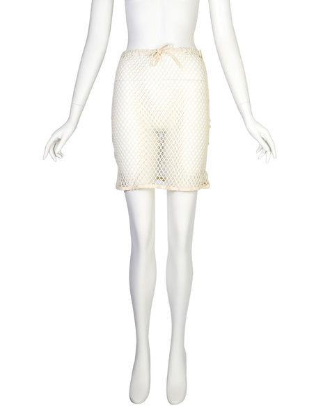 Helmut Lang Vintage 1998 Cream Cotton Fishnet Skirt