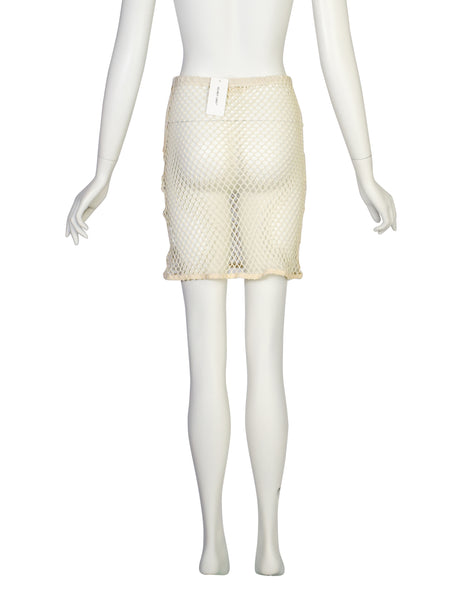 Helmut Lang Vintage 1998 Cream Cotton Fishnet Skirt