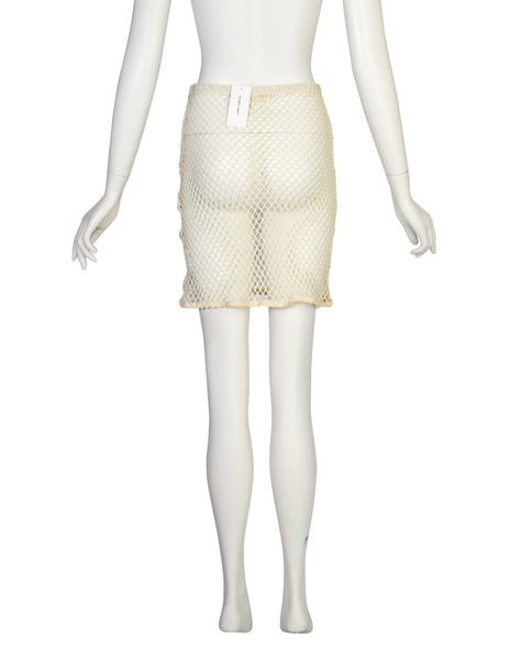 Helmut Lang Vintage 1998 Cream Cotton Fishnet Skirt