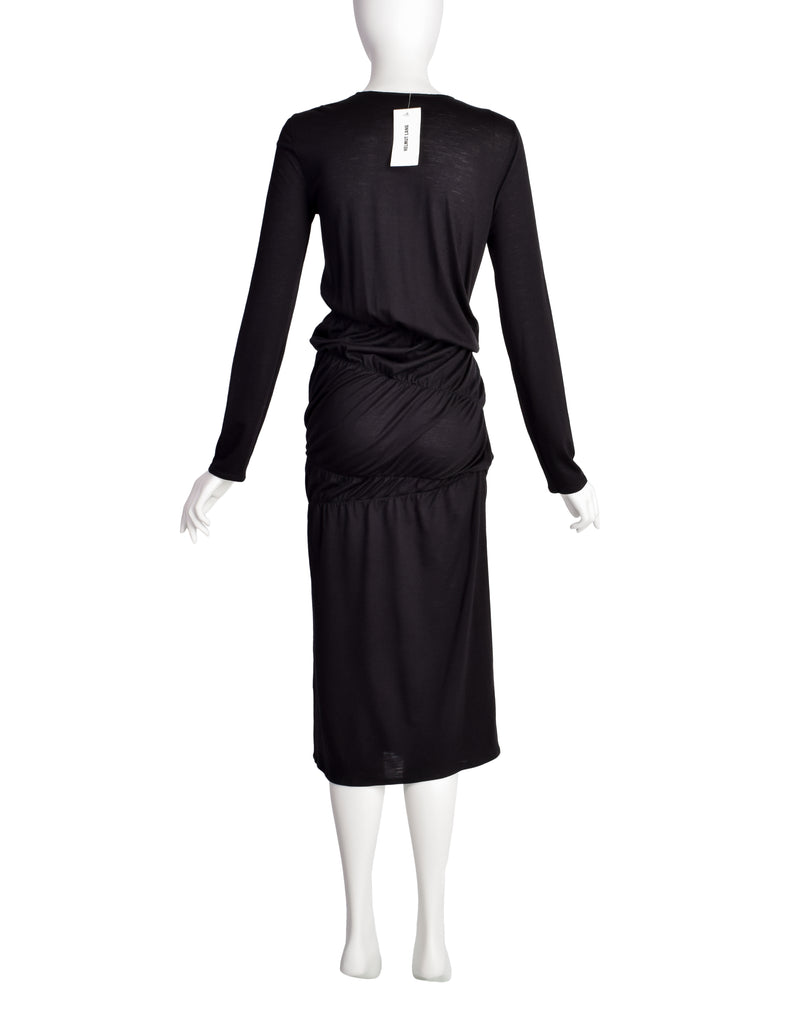 Helmut Lang Vintage Black Cotton Jersey Long Sleeve Ruched Scrunch