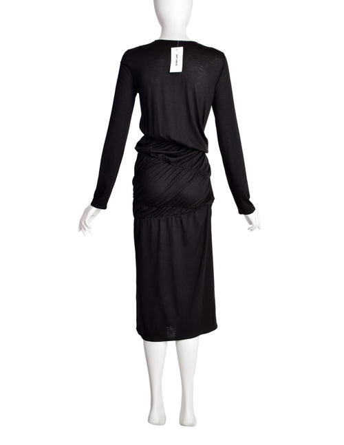blue high neck long sleeve dress Navy Round Neck Long Sleeve Maxi Dress Small main image 0