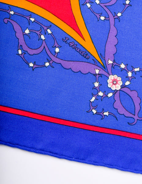 Hermes Vintage Poesie Persane Blue Red Massive Cashmere Silk Scarf Shawl