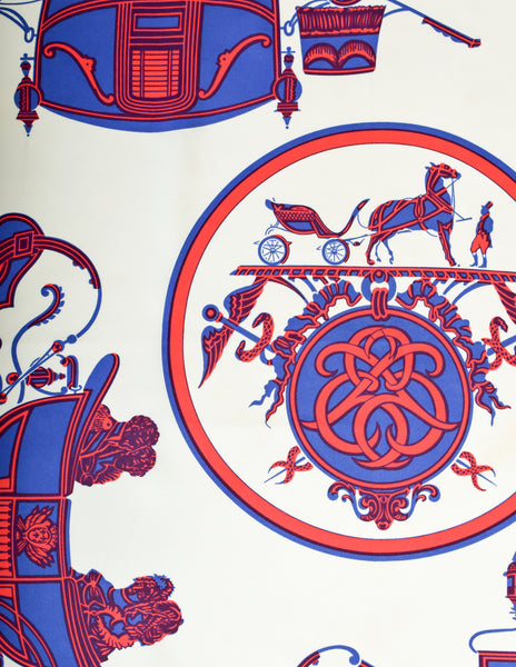 Hermes Vintage Ex Libris Red White Blue Carriage Silk Carre Scarf