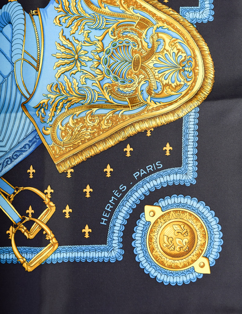 Hermes Vintage Selles A Housse Blue Yellow Equestrian Theme Silk