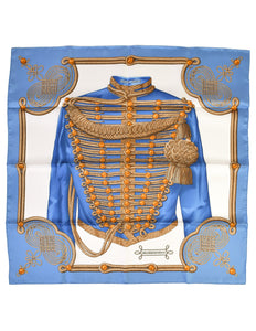 Hermes Vintage Brandebourgs Blue White Silk Carre Scarf