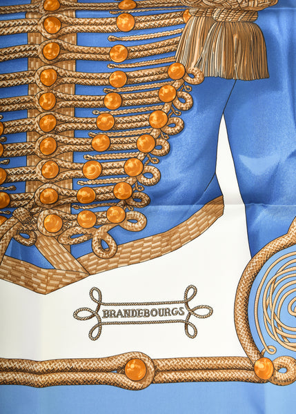 Hermes Vintage Brandebourgs Blue White Silk Carre Scarf