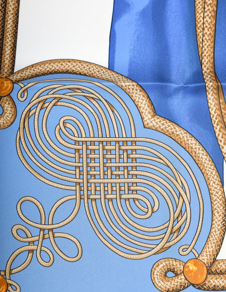 Hermes Vintage Brandebourgs Blue White Silk Carre Scarf