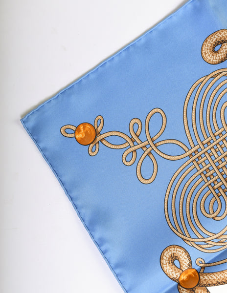 Hermes Vintage Brandebourgs Blue White Silk Carre Scarf