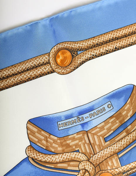 Hermes Vintage Brandebourgs Blue White Silk Carre Scarf