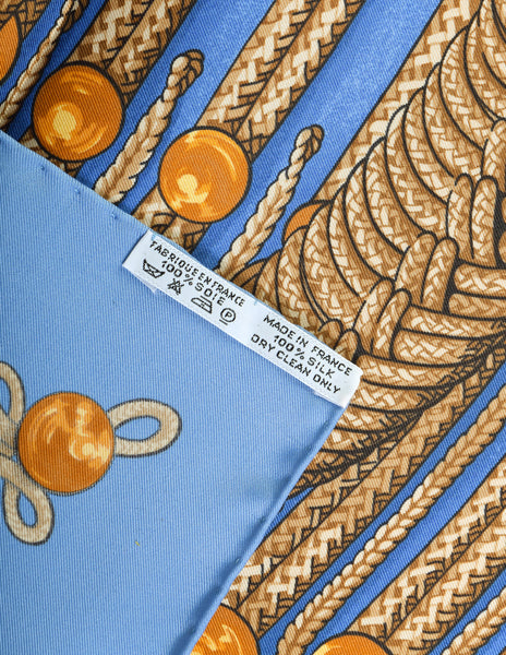 Hermes Vintage Brandebourgs Blue White Silk Carre Scarf