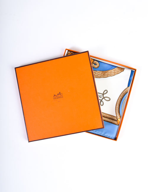 Hermes Vintage Brandebourgs Blue White Silk Carre Scarf – Amarcord