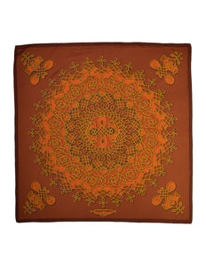 Hermes Vintage 1968 Vinci by Francoise Heron Rust Brick Red Gold Intertwined Motif Print Silk Carre Scarf