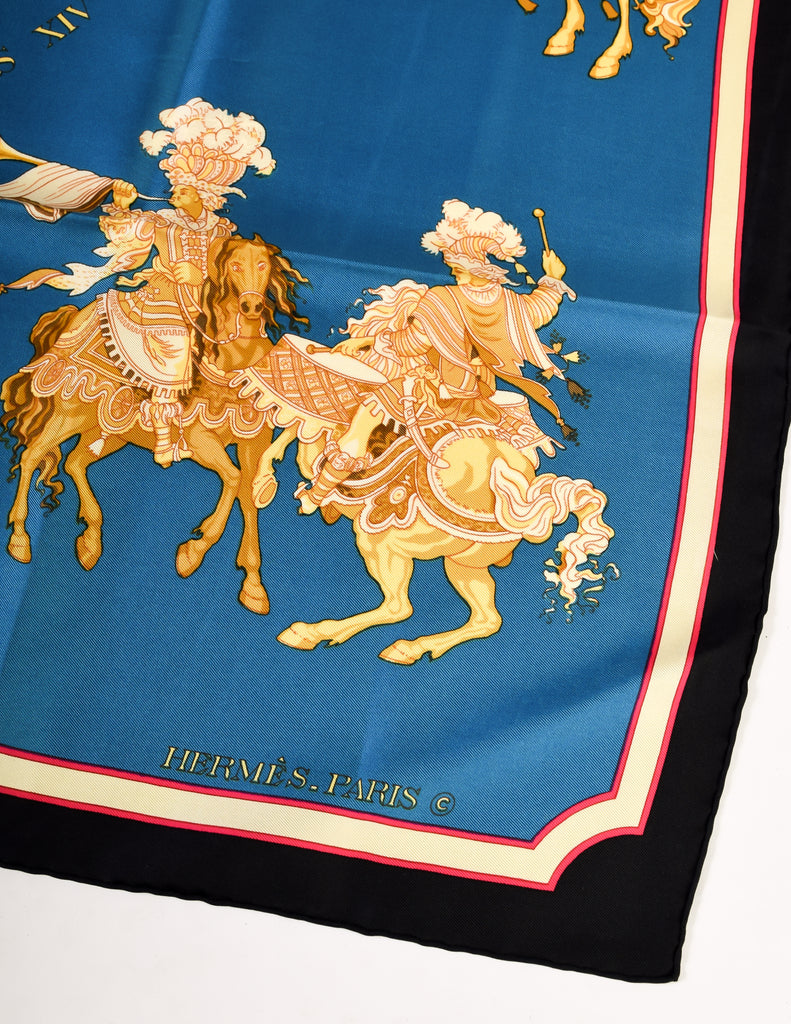 Hermes Vintage Carrousel Horse Blue Gold Royal Equestrian Silk