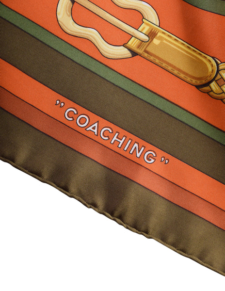 Hermes Vintage Coaching Equestrian Belt Strap Bridle Orange Green Silk Scarf