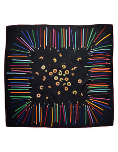 Hermes Vintage A Vos Crayons by Leigh Cooke Multicolor Black Silk Scarf