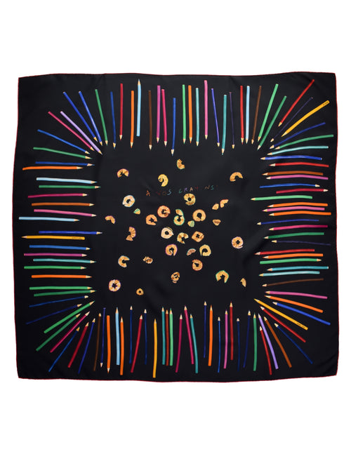 HERMES プチカレ カレ45 スカーフ A VOS CRAYONS! 黒 Hermes Vintage A Vos Crayons by Leigh Cooke Multicolor Black