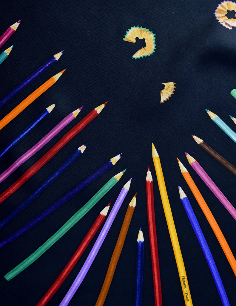 Hermes Vintage A Vos Crayons by Leigh Cooke Multicolor Black Silk