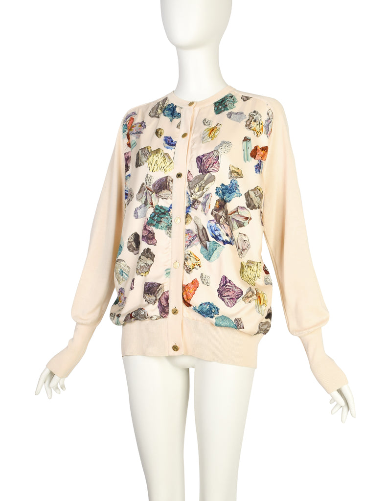 Hermes Vintage SS 1990 Mineraux by Hugo Grygkar Cream Silk Scarf