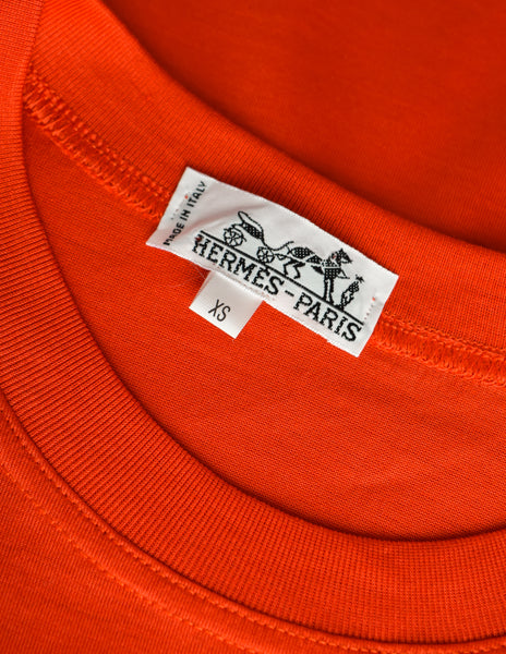 Hermes Vintage Tomato Red Embroidered Monogram T-Shirt