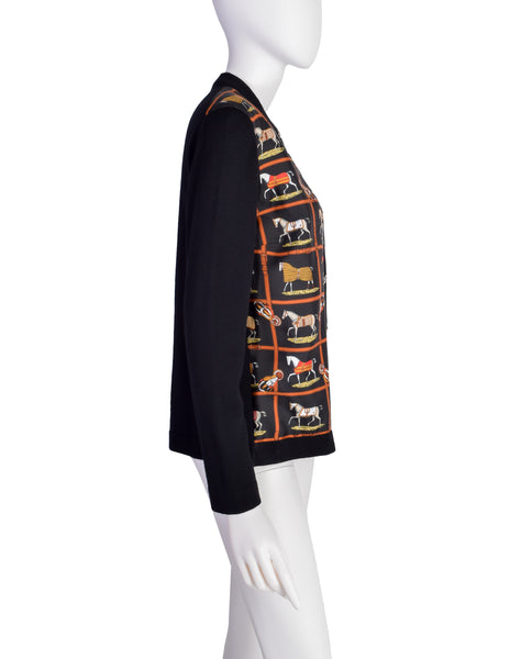 Hermes Vintage Petits Chevaux Horse Equestrian Theme Silk Wool Cardigan Sweater