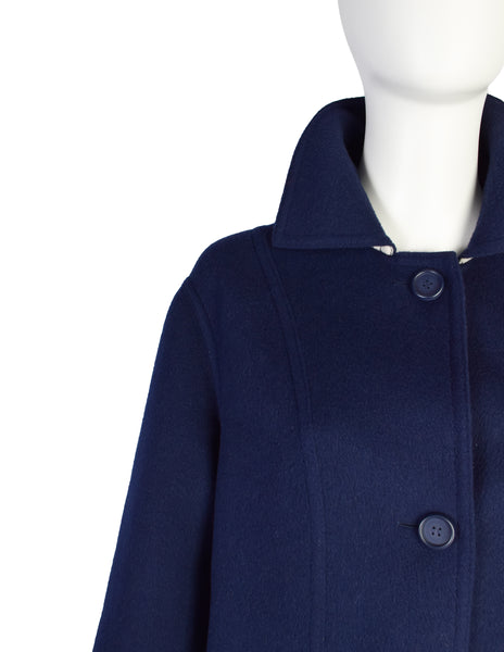 Hermes Sport Vintage Navy Blue A Line Wool Button Up Coat