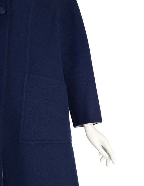 Hermes Sport Vintage Navy Blue A Line Wool Button Up Coat
