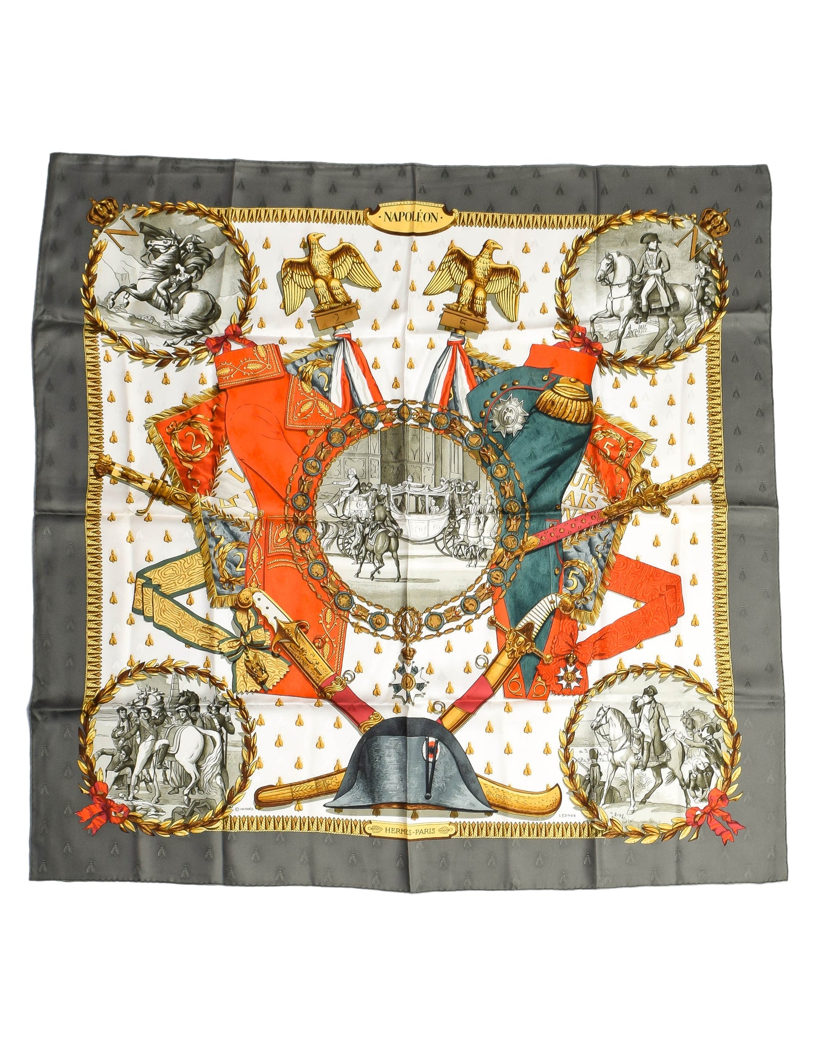 Hermes Vintage Napoleon Bee Jacquard Silk Scarf