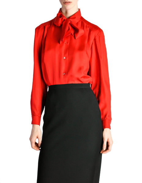 Hermès Vintage Red Silk Bee Jacquard Secretary Blouse Shirt - Amarcord Vintage Fashion
 - 1