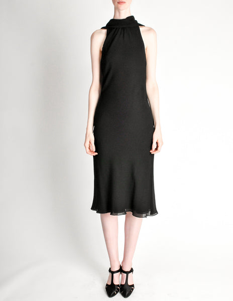Hermès Vintage Black Silk Crepe Layered Bias Dress