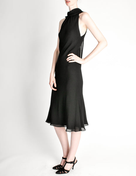 Hermès Vintage Black Silk Crepe Layered Bias Dress